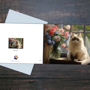 Lindo cartão de gato RAGDOLL, cartão de felicitações para animais de estimação em branco, presente felino, amante de gatos, gato fofo, cartão de felicitações impresso, animal com flores