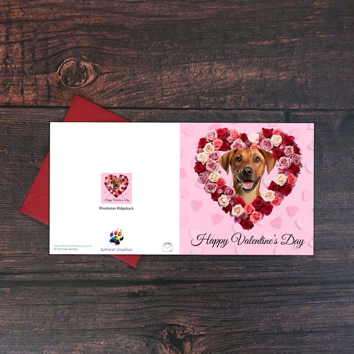 RHODESIAN RIDGEBACK VALENTINE Card, Dog & Flowers, Valentine's Day ...