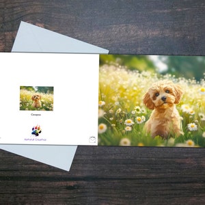 CARTÃO EM BRANCO CAVAPOO, Cavapoo e flores, cartão brilhante dentro em branco, presente para dono de animal de estimação, presente colorido para amante de cães
