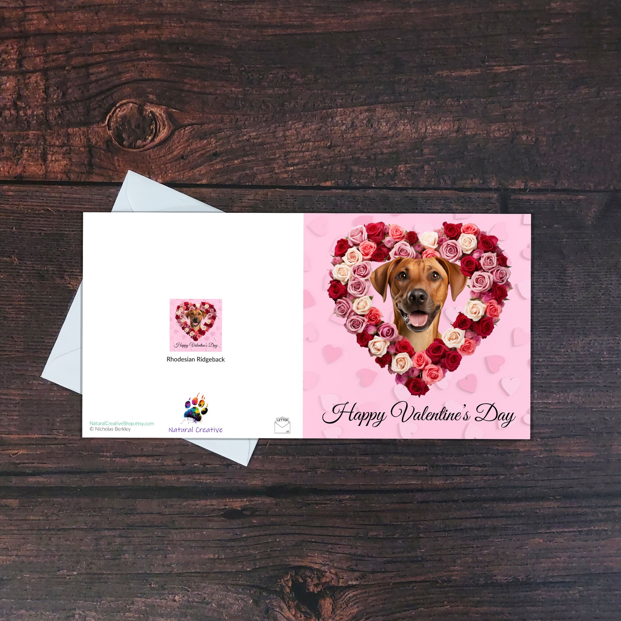 RHODESIAN RIDGEBACK VALENTINE Card, Dog & Flowers, Valentine's Day ...