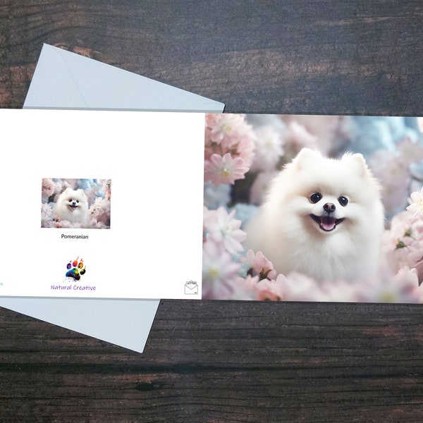 WHITE POMERANIAN CARD, Cute dog greeting card, Pet card, Blank card, Pet lover card, Adorable dog, Toy breed, Cheerful dog card