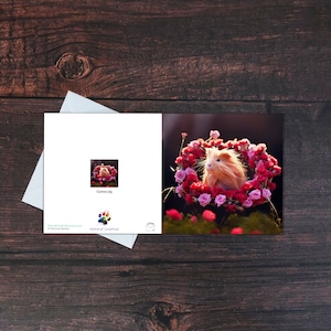 Carta GUINEA PIG, Simpatico porcellino d'India e rose, Carta divertente, Interno vuoto, Biglietto d'auguri quadrato lucido, Regalo per il proprietario dell'animale domestico