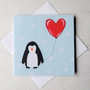 Carte de Saint-Valentin pingouin, carte coeur pingouin, carte mari, carte femme, carte petit ami, carte petite amie, cadeau Saint-Valentin, cadeau pingouin