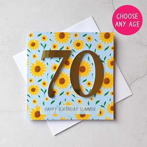 Sunflower Birthday Card, Personalised Card, Age Card, 70th Birthday, 50th Birthday, 10th Birthday, 1st, Mum, Grandmother, Daughter, Niece