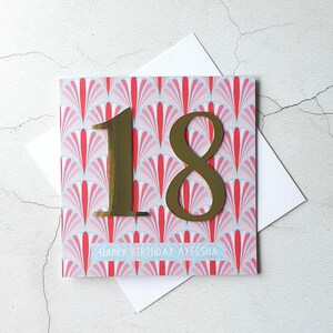 Carte d'anniversaire rose personnalisée 18e, cadeau 18e anniversaire, cartes pour elle, anniversaire fille soeur nièce, style art déco, 16e, 21e, 30e