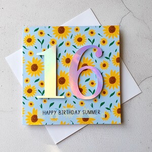 Carte d'anniversaire personnalisée de 16 ans, sweet 16 ans, carte d'âge, 16 ans de fille, anniversaire de nièce, anniversaire de petite-fille, carte de tournesol, 18, 21 ans