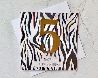 Personalised Zebra Print Birthday Card, Animal Print Card, Kids Age Card, Adults Age Card, Daughter Birthday Card, 10th, 16th, 21st, 30th