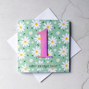 Carte personnalisée 1er anniversaire, impression marguerite, carte marguerite, carte fille, cartes d'âge, anniversaire petite-fille, carte souvenir, 3e, 4e, 5e, 6e