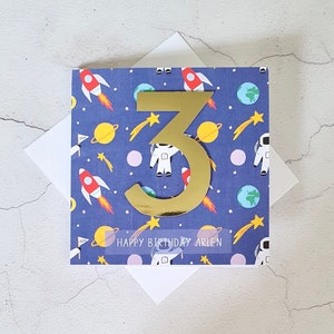 Carte spatiale personnalisée pour 3e anniversaire, carte d'astronaute, impression spatiale, anniversaire de fils, anniversaire de fille, anniversaire de petit-fils, 4, 7, 10, 13