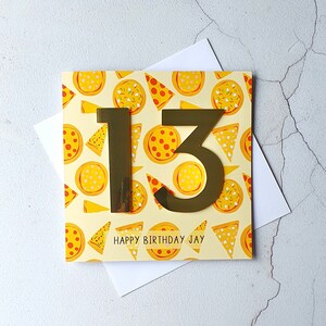 Carte d'anniversaire Pizza 13e, Cartes personnalisées, Carte d'âge des enfants, Carte d'anniversaire amusante, Anniversaire de fils, neveu, petit-fils, 5, 8, 10, 16, 18 ans