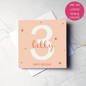 Carte personnalisée pour 3e anniversaire, cartes d'âge pour enfants, 3e anniversaire de filles, 3e anniversaire de garçons, cadeau fille, cadeau pour fils, anniversaire neveu nièce