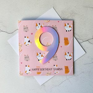 Carte d'anniversaire personnalisée 9e chat, carte d'âge, cadeau pour amoureux des chats, anniversaire de fille, anniversaire de nièce, anniversaire de soeur, 3e, 5e, 8e, 10e, 11e