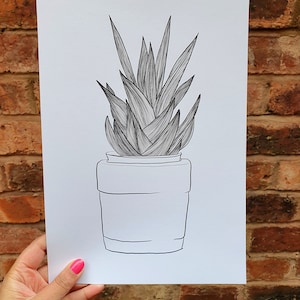 Illustration noir et blanc à l&#39;aloe vera, impression végétale monochrome, impressions botaniques pour la maison ou le bureau, cadeau pour une nouvelle maison, art mural végétal