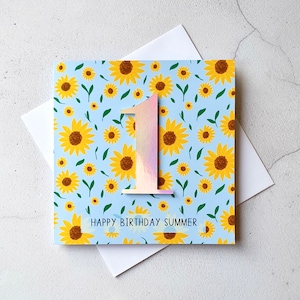 Carte 1er anniversaire tournesol, cartes personnalisées, impression tournesol, carte d'âge, 1er anniversaire de la fille, cadeau 1er anniversaire, 2e, 3e, 4e, 5e