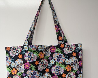 Sugar Skull Quilted Tote Bag