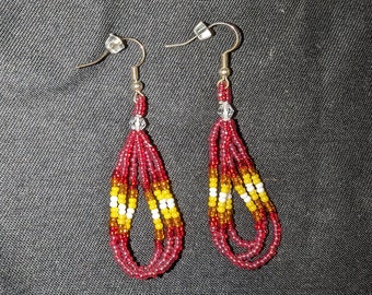 Beaded Fire Color Dangle Earrings