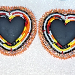 Beaded Black Heart Barrettes