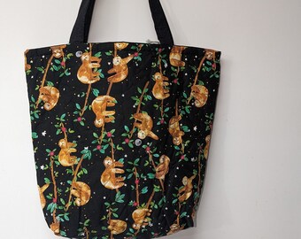 Quilted Sloth Pattern Tote Bag