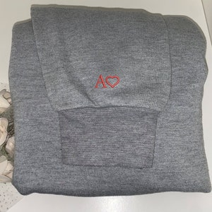 Custom Initials Sweatshirt, Embroidered Heart Initials on Sleeve, Personalized Sweater Lettering Font for Valentine&#39;s Day Gift Anniversary