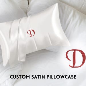 Custom Monogram SATIN Pillowcase, Simple Pillow Embroidery, Custom Name Initial Pillowcase, Room Bedroom Pillowcase w/ Envelope Enclosure