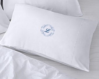 Monogram Pillowcase, Custom Name Initial Pillow w/ Envelope Closure, Embroidered Letter Classy Elegant Gift for Housewarming, Fancy Present