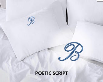 Monogram Pillowcase, Simple Pillow Embroidery, Poetic Script Font, Custom Name Initial, Classy Room Bedroom Decor, Elegant Housewarming Gift