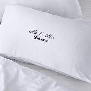 CUSTOM Pillowcase, Personalized Name w/ Envelope Closure, Classy Elegant Embroidered Pillow, Great Gift for Housewarming Wedding Bridesmaids