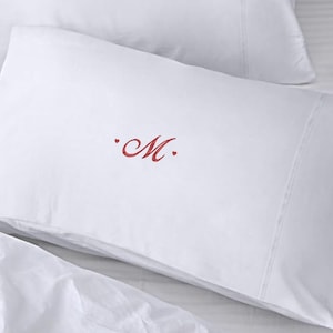 Simple Hearts Monogram Pillowcase, Custom Name Initial Pillow w/ Envelope Closure, Embroidered Letter Classy Elegant Gift for Housewarming