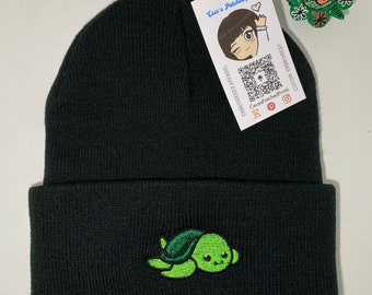 Embroidered Green TURTLE Beanie, Cute Gift for Animal Lover, Kid-Friendly Winter Wear, Present for Reptile Enthusiast, Ocean Sea Creature
