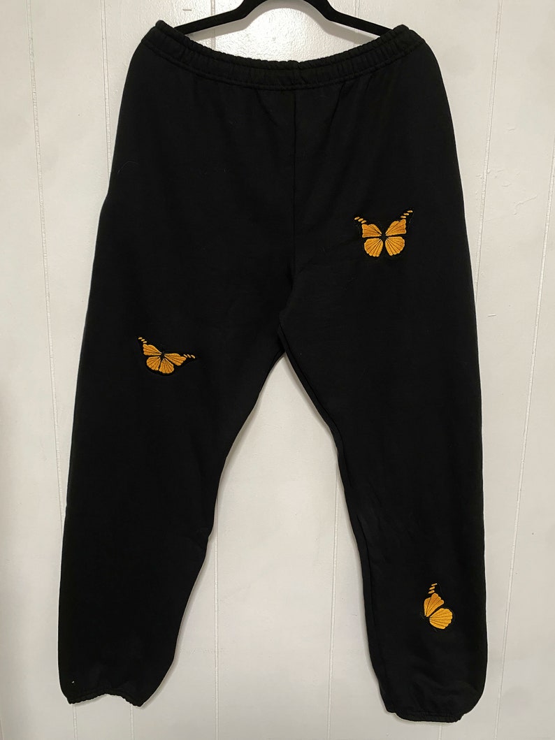 Monarch Butterflies Sweatpants, Embroidered Sweats Joggers, Comfy ...