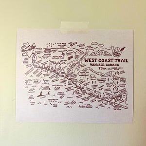 Carte de randonnée du sentier de la côte ouest - Art Doodle/Illustration originale impression PNW (8 x 10") par RavenThumbCreative - Fabriqué en Colombie-Britannique, Canada