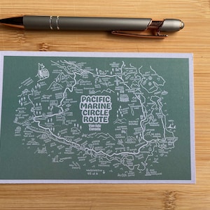 Carte de la route du cercle marin du Pacifique - Carte postale / Petits oeuvres d'art / Impression PNW (4 x 6") par Raven Thumb Creative - Fabriqué en Colombie-Britannique, Canada