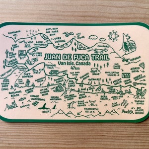 Carte du sentier Juan de Fuca - Sticker de randonnée - Souvenir/Souvenir/Cadeau/Art du nord-ouest du Pacifique - Fabriqué sur l'île de Vancouver, Canada