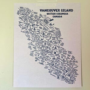 Carte de l'île de Vancouver - Art Doodle/Illustration originale, impression PNW (8 x 10 po.) par RavenThumbCreative - Fabriqué en Colombie-Britannique, Canada