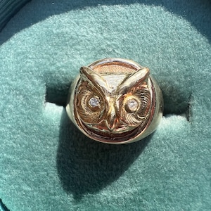 Antique/vintage 14k gold owl signet ring