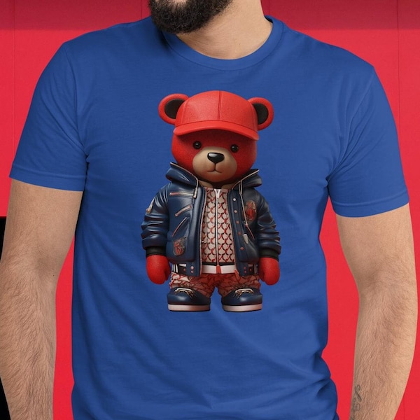 Elegant Whimsy: A Hip-Hop Teddy Adorned in Urban Glitz and Timeless Fashion Majesty Sleeve T-shirt
