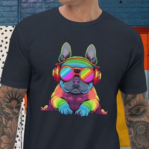 Rainbow French Bulldog T-shirt. enchanting rainbows. shine with this radiant shirt. Embrace joy make a bold statement. Dj Headphones image 1