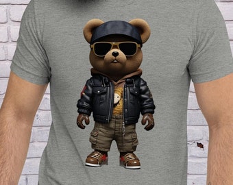 Fusión elegante: el arte del hip-hop se une a la moda Camiseta de manga corta con osito de peluche
