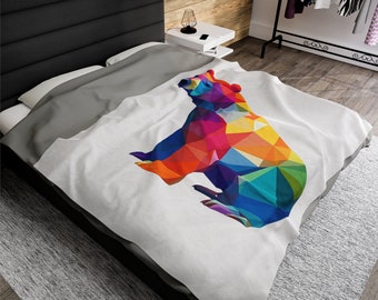 Pride Colors Geometric Bear Velveteen Plush Blanket - Embrace the Vibrant Charm!