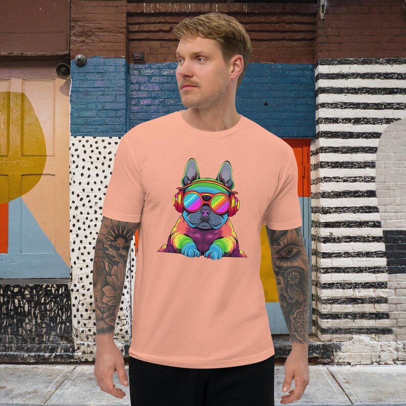 Rainbow French Bulldog T-shirt. enchanting rainbows. shine with this radiant shirt. Embrace joy make a bold statement. Dj Headphones image 8