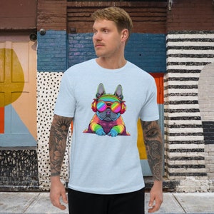 Rainbow French Bulldog T-shirt. enchanting rainbows. shine with this radiant shirt. Embrace joy make a bold statement. Dj Headphones image 7