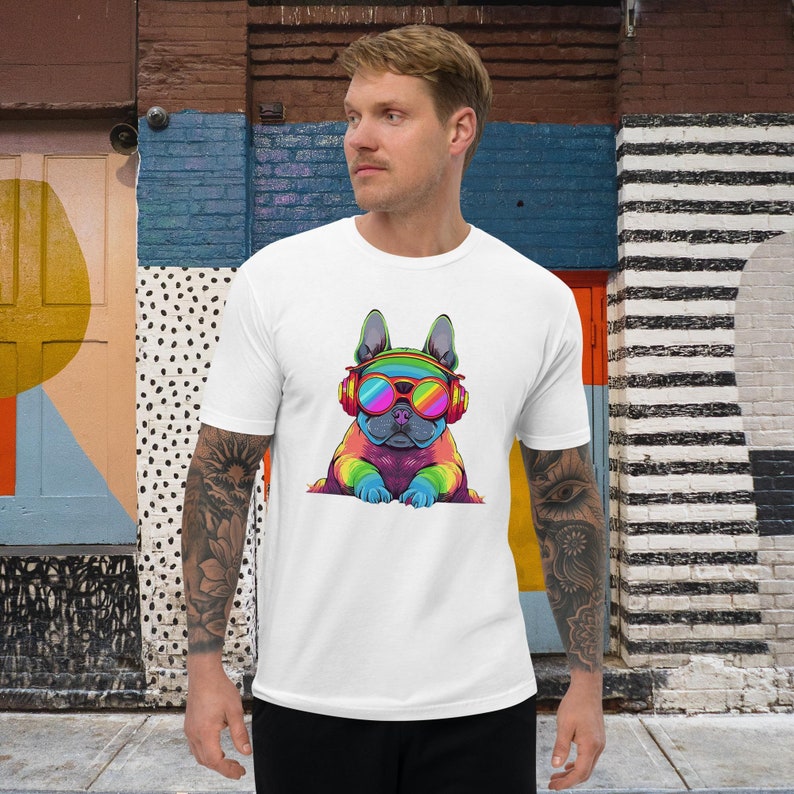 Rainbow French Bulldog T-shirt. enchanting rainbows. shine with this radiant shirt. Embrace joy make a bold statement. Dj Headphones image 6