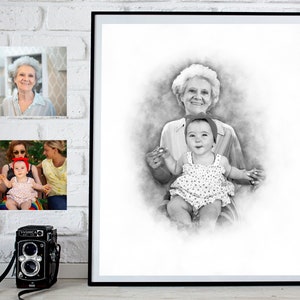 Custom Family Portrait Add Person to Photo Loss of Loved One, Add Deceased Loved One To Photo, Merge Photo into Painting, Combine photos