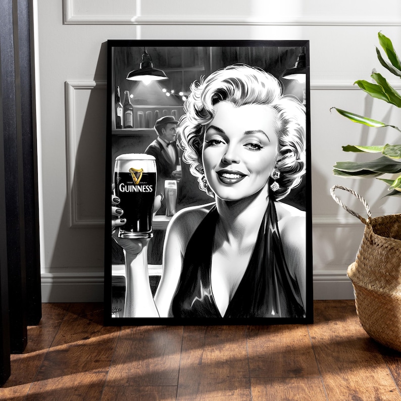 Affiche Guinness Art de pub Impressions irlandaises Impressions murales Art mural Impressions bière Cuisine drôle Marilyn Monroe Affiche bière drôle Galerie murale Art irlandais image 1