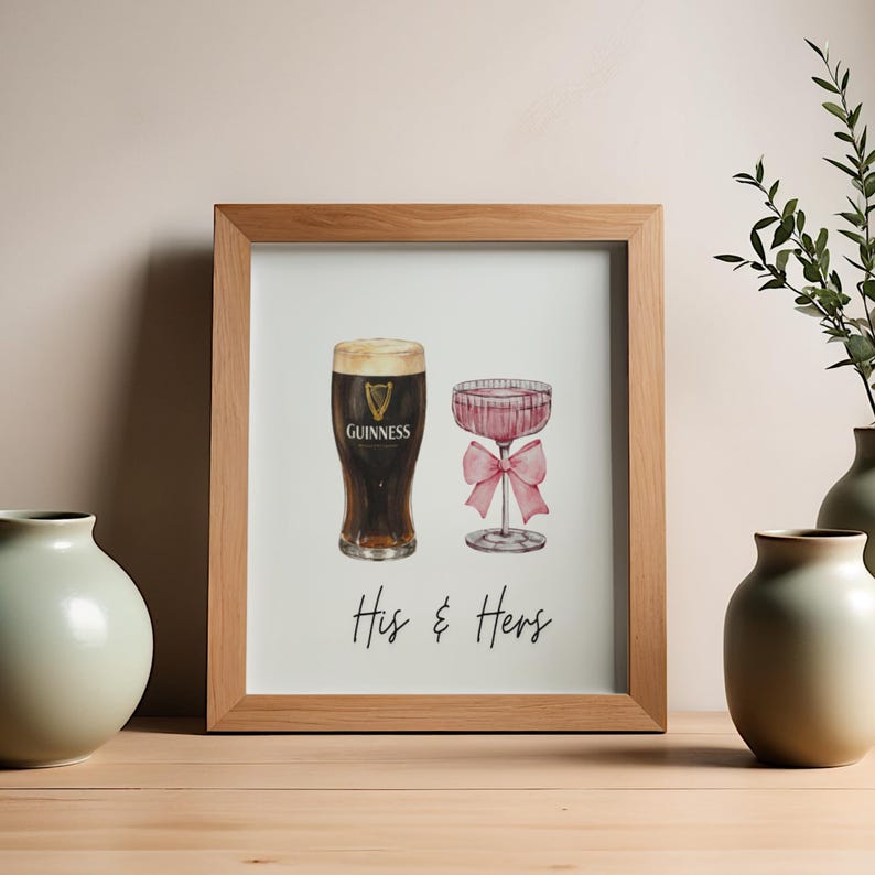 Lámina decorativa para parejas, lámina de cerveza, lámina de cóctel, carrito de bar para parejas, póster de Guinness, arte de pub, arte mural irlandés, láminas divertidas de cerveza, póster de cocina imagen 6