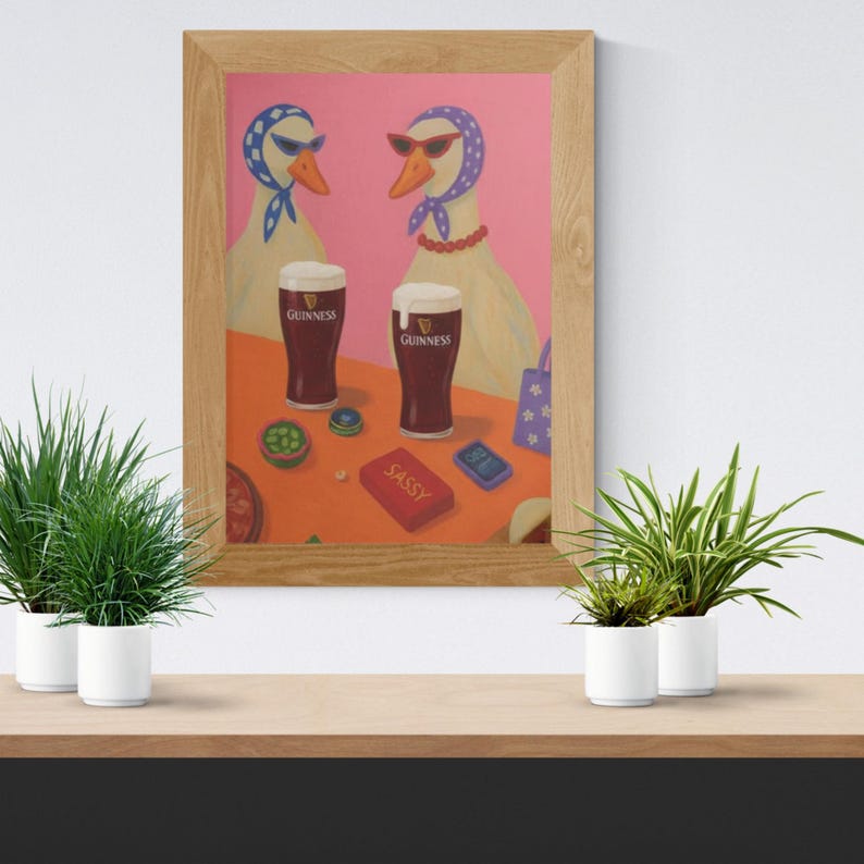 Freche Gans Bar Kunstdruck, lustige Enten-Wand-Dekor, Mädchen Nacht Pub Art, Guinness-Stil Bier Illustration, schrullig Küche Dekor digitaler Download Bild 8
