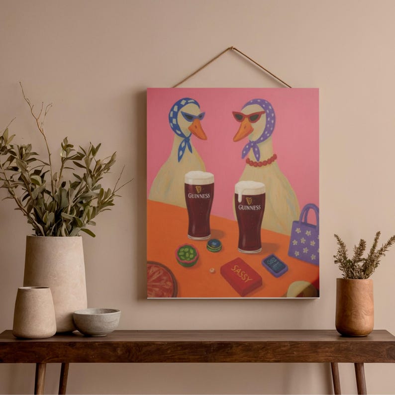 Freche Gans Bar Kunstdruck, lustige Enten-Wand-Dekor, Mädchen Nacht Pub Art, Guinness-Stil Bier Illustration, schrullig Küche Dekor digitaler Download Bild 3
