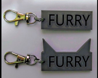 Furry Keychain - Optional Ears - Text - Furries, Fursona Keychain