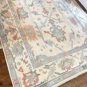 Hand-Knotted Turkish Oushak Wool Rug: 9x12 ft Vintage-Inspired Area Rug