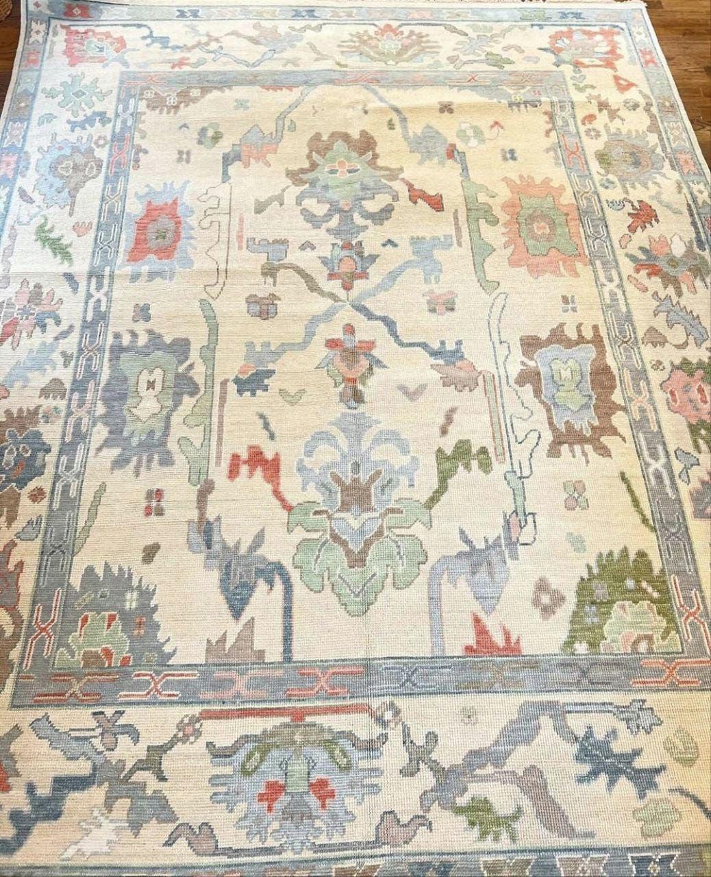 Tukish Wool Rug Hand-knotted Turkish Oushak Wool Rug: 9x12 Ft Vintage-inspired Area Rug ...